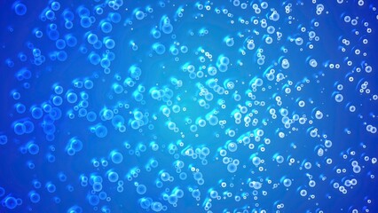 Blue water with fizzing carbonated bubbles