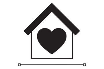 Simple black silhouette of a house with a heart inside isolated on white background