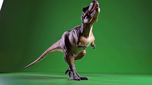 realistic tyrannosaurus rex model on green screen dinosaur walking studio footage cgi prop prehistoric animation ready keying