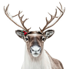 Reindeer with Holly and Berries isolated on a transparent background
