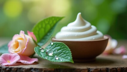 Water Droplets on Leaf with Clay Mask and Rose Petals