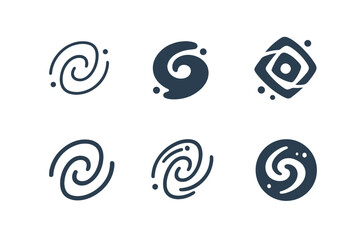 Astronomy Logo Variations. Infinite space. Set Logo of Astronomy: abstract galaxy icon. harmonious logo variations of the same emblematic concept, each with