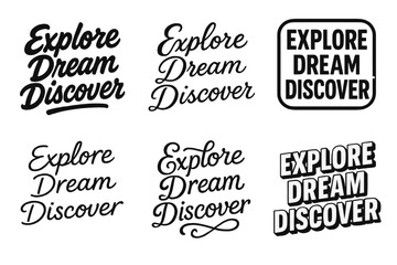 Fototapeta premium Creative Lettering Grid. Explore dream discover. Set lettering. harmonious lettering variations of the same emblematic concept (Bold hand-lettering with