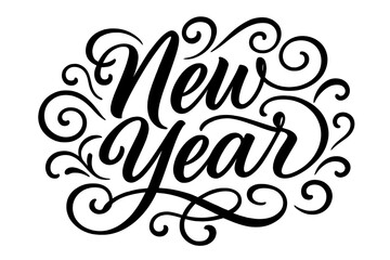 Elegant New Year Lettering. ?New Year?. Elegant modern calligraphy lettering with bold and saturated thick