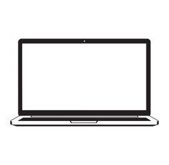 Simple minimalist black and white illustration of a modern laptop device