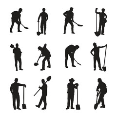 Fototapeta premium Variety of Silhouette Men Working with Tools in Various Positions