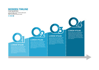 Modern timeline infographic template, four quarters growth diagram