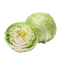 Fresh green iceberg lettuce cut in half with water droplets vegetable