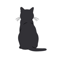 Solid black silhouette of a sitting cat viewed from behind with whiskers on a white background.
