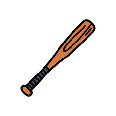 Orange baseball bat with black grip and outline on white background sport equipment