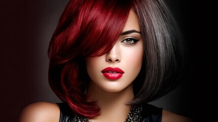 Fototapeta premium Woman showing red and natural gray hair color concept