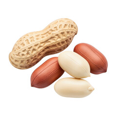 One whole peanut and four shelled peanuts unshelled