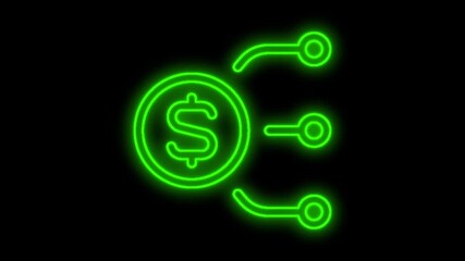 Glowing neon green color line of dollar sign with direction left arrow icon animation business chart currency profit finance buy money sign symbol on black background - Powered by Adobe