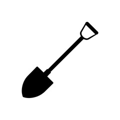Illustration of a simple black shovel on transparent background silhouette