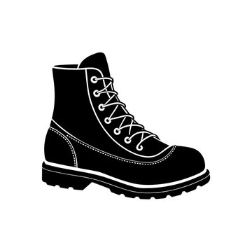 Illustration of a black work boot on transparent background silhouette