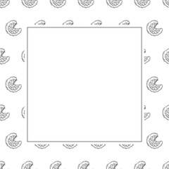 Hand drawn pizza square frame, pizza background in doodle style