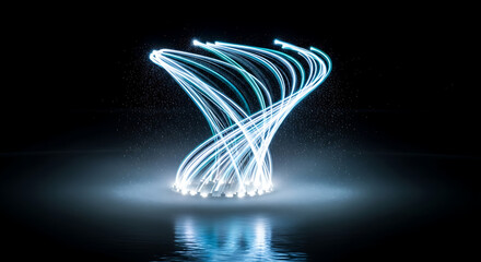 Abstract representation of a glowing, spiraling DNA double helix against a black background.