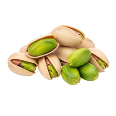 Pile of Light Brown Pistachios with Bright Green Kernels nuts food