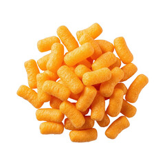 Pile of orange cheese puffs snack food against image