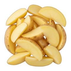 Pile of raw potato wedges with skin food ingredient