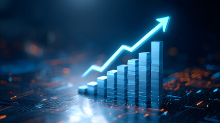 Growing bar chart representing financial market progress digital data