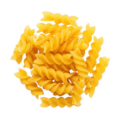Pile of uncooked yellow fusilli pasta spirals food