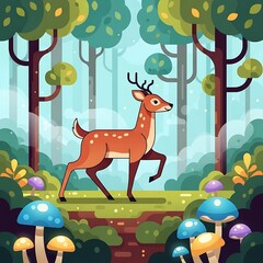 Deer in Misty Forest.