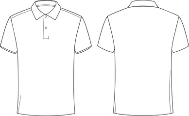 Polo shirt flat sketch, technical fashion vector, front and back view, short sleeve apparel design, clothing template, garment illustration, mockup