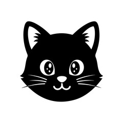 Cute Black Cat Face Illustration with White Eyes and Whiskers