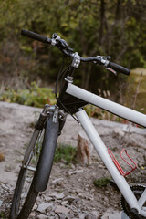 Bicycle handlebar and front wheel close-up