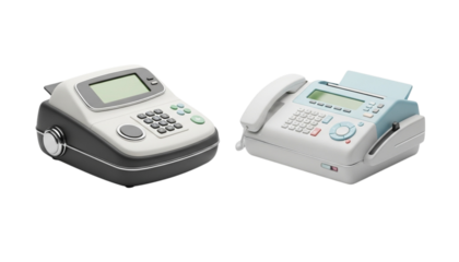 3D Classic Office Fax Machine Variations Isolated on Transparent Background