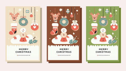 Set Vector Template greeting card  of a Christmas with a rounded christmas Element , presented in a flat design style 