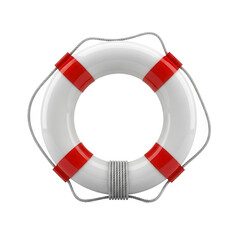 White and Red Lifebuoy with Ropes for Water Safety.