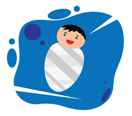 A Newborn Baby Smiling and Wrapped in a Nappy. Children and people concept vector art