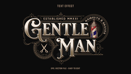 Vintage barber shop text effect. Editable gentleman text style.