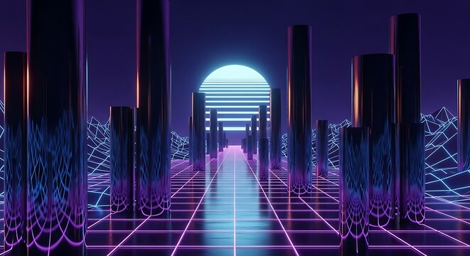 Retro Synthwave Cityscape Sunset.