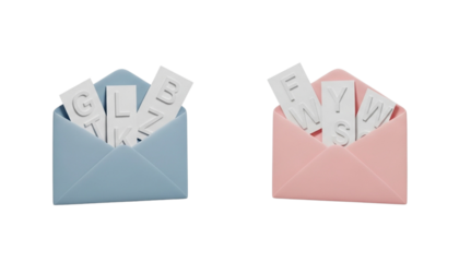3D Letter Coming Out of Envelope Variations Isolated on Transparent Background