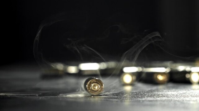 Smoke from the cartridge case after the shot. Filmed on a high-speed camera at 1000 fps. High quality FullHD footage