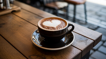 Coffee with Heart Art on Wood