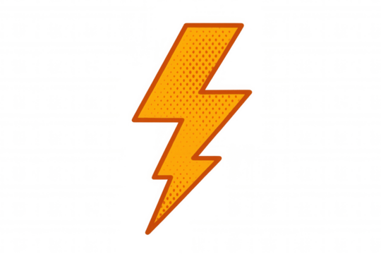 Pop art lightning bolt symbol with halftone pattern showing energy and power on transparent background - Powered by Adobe