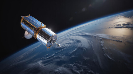 Fototapeta premium Satellite orbiting earth, observing weather patterns from space satellite