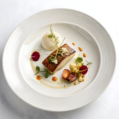 minimal white ceramic plate with luxury fine dinin