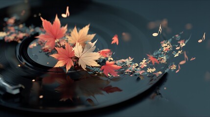 Autumn Harvest Concert Music Festival, Rotating Vinyl Records, Notes and Maple Leaves