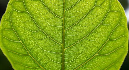 A close up view of a vibrant green leaf showing detailed veins and texture in natural light setting
