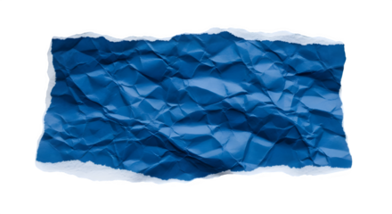 Crushed blue paper with torn edges isolated on transparent background