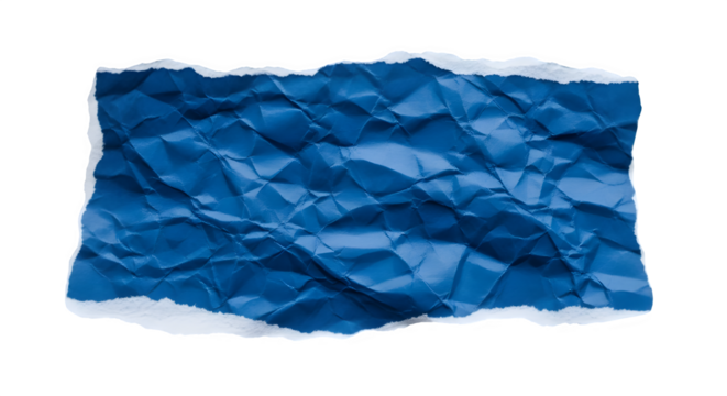 Crushed blue paper with torn edges isolated on transparent background