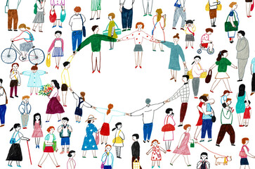 手描きイラスト　輪になる人々   © K.M.S.P.