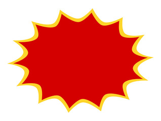Red starburst badge with yellow outline for sale sticker, discount label, promotion banner, and attention-grabbing graphic design element