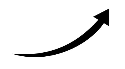 Black curved upward arrow symbol for growth, progress, success, business improvement, and positive trend direction