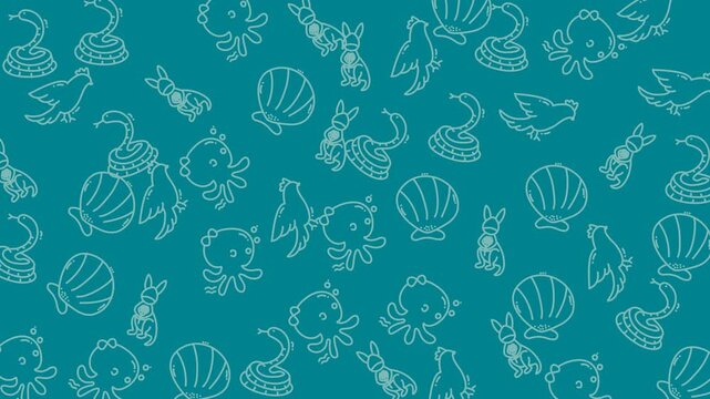 Oceanic Outlines - A Sea-Themed Pattern Animation with Marine Life.